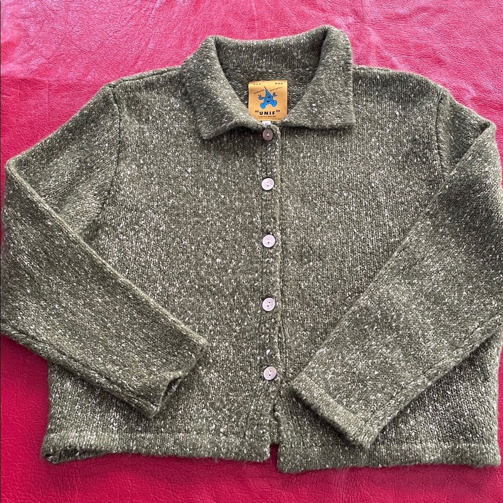 UNIF green speckled cardigan.